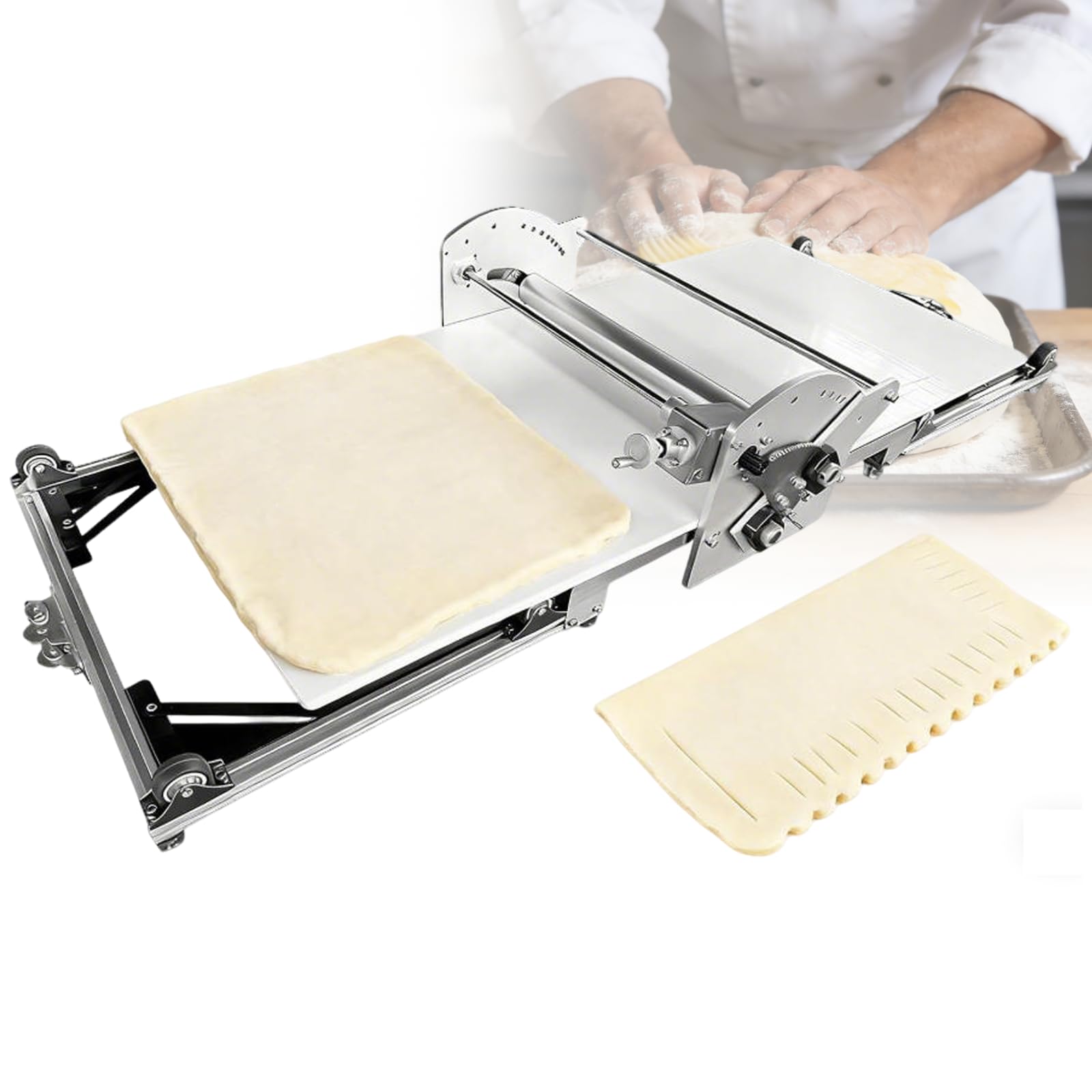 Electric Dough Sheeter Machine | Reversible Puff Pastry Roller Sheeter | Croissant Bread Dough Flatten Presser | Stainless Steel Maker Folding Sheeter 2-30mm Thickness