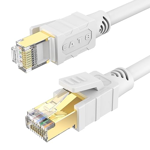 Cable Ethernet Cat8 de 30 pies, color blanco, cable de conexión a Internet LAN RJ45 de alta velocidad, 40 Gbps 2000 Mhz más rápido que Cat5Cat6Cat7,