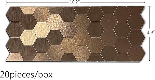 Miniatura 2 de XUANINY Azulejos hexagonales de metal de 20 hojas, azulejos de mosaico de línea de cintura decorativos autoadhesivos, paneles de pared para