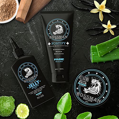 Bossman Essentials Beard Kit For Men - Beard Oil Jelly, Fortifying Conditioner Cream, Beard Balm - Grooming Growth Care Accessories (Magic) #TOP3