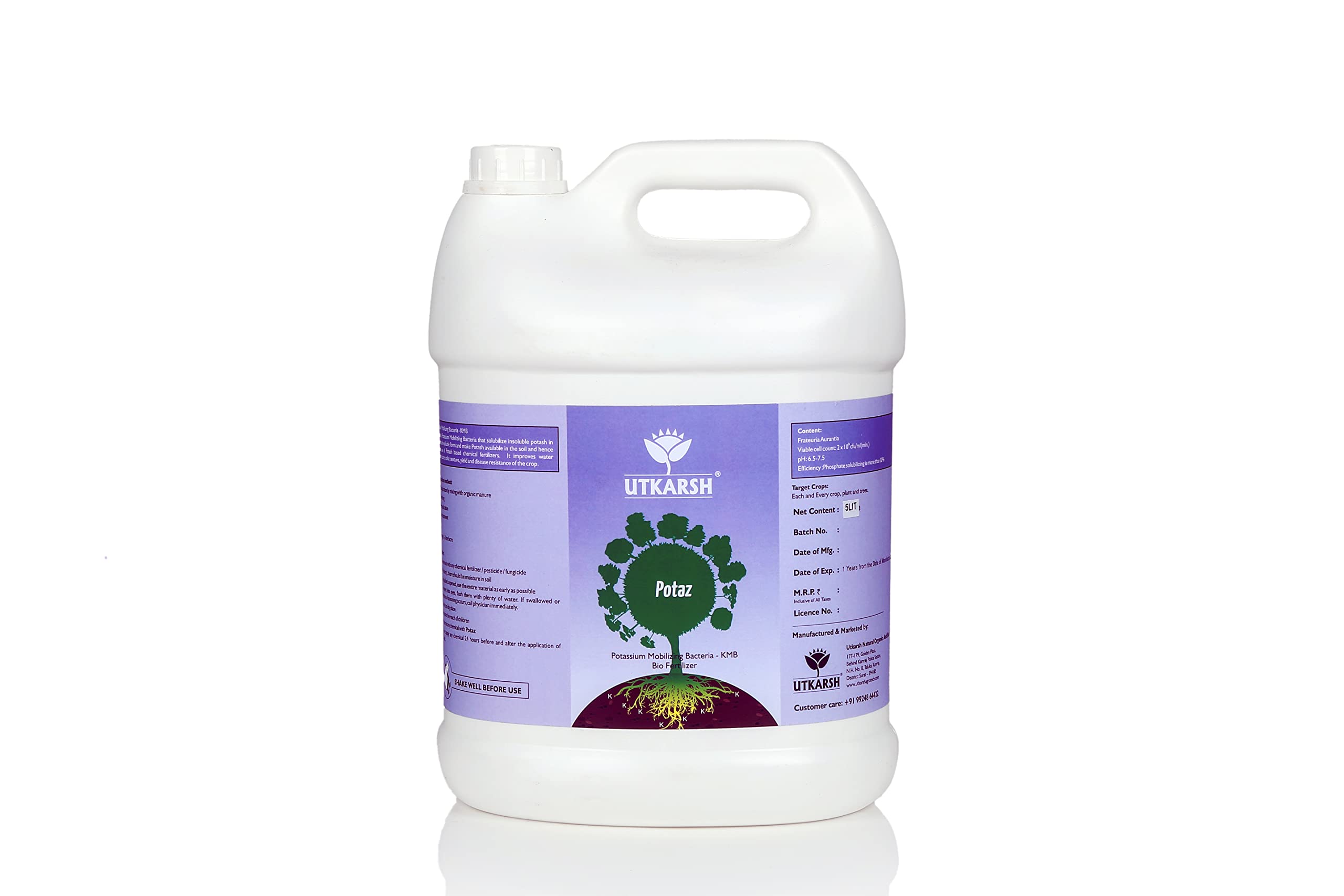 Utkarsh Potaz (Potassium Solubilizing Bacteria - KSB) BioFertilizer for Natural Potassium, Improves Water Retention, Increase Size, Colour, Quality & Yield of Fruits, Crops (5 Lit; Pack of 1) (B07JX6R4F9) Amazon Price History, Amazon Price Tracker