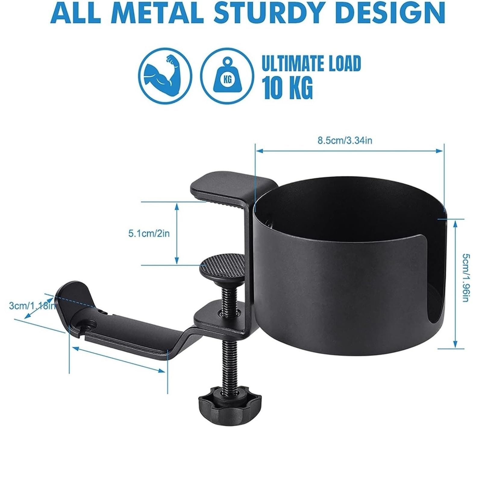 Gaming Accessori Morsetto Portabicchieri da Scrivania 2 in 1, Supporto per Cuffie sotto Il Tavolo, Gancio di Rotazione A 360° Stand Over-Ear da Gioco