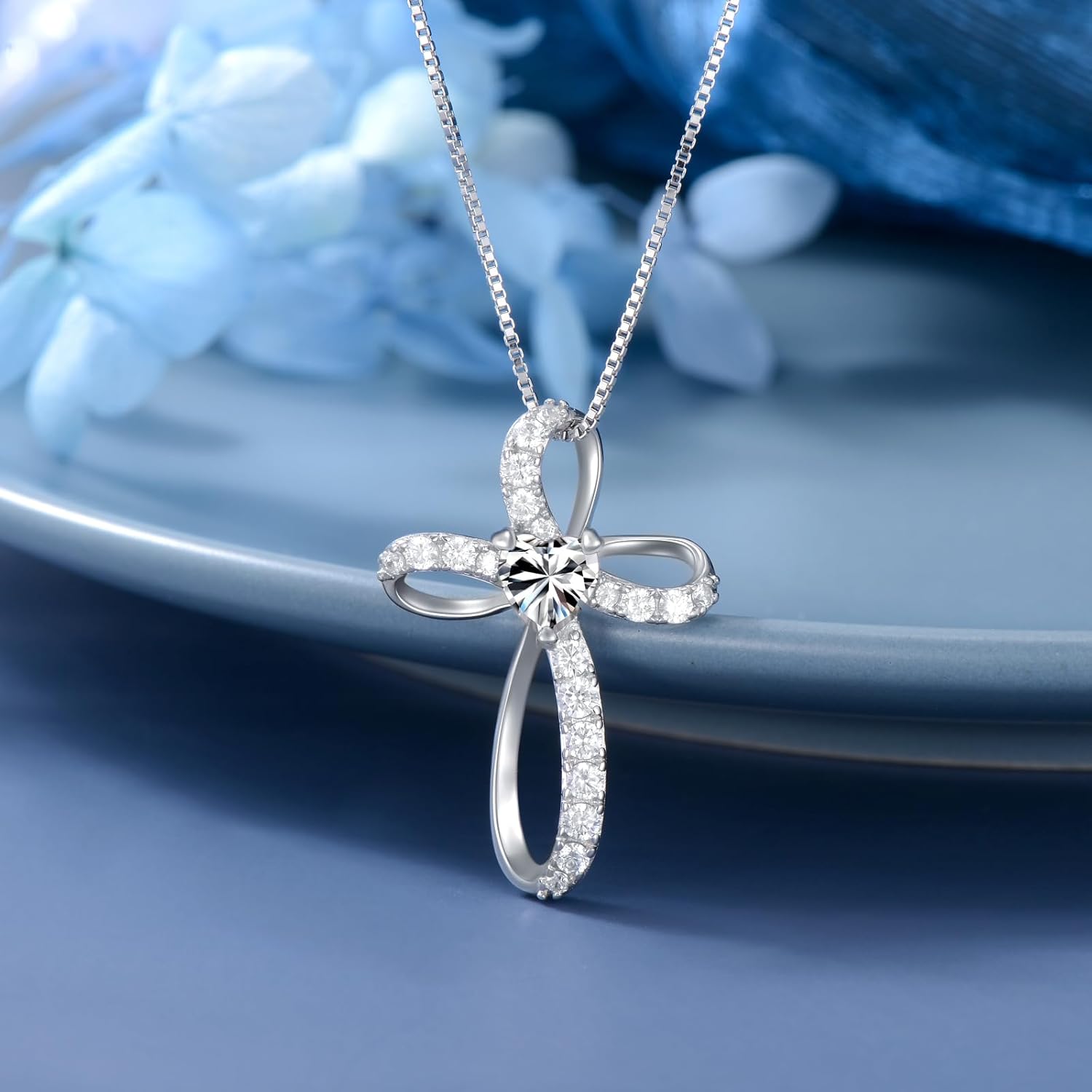 AENEAS Sterling Silver Cross Necklace for Women Birthstone Necklace Cross Necklace Birthstone Jewelry Gifts for Birthday Mothers Day - Image 4