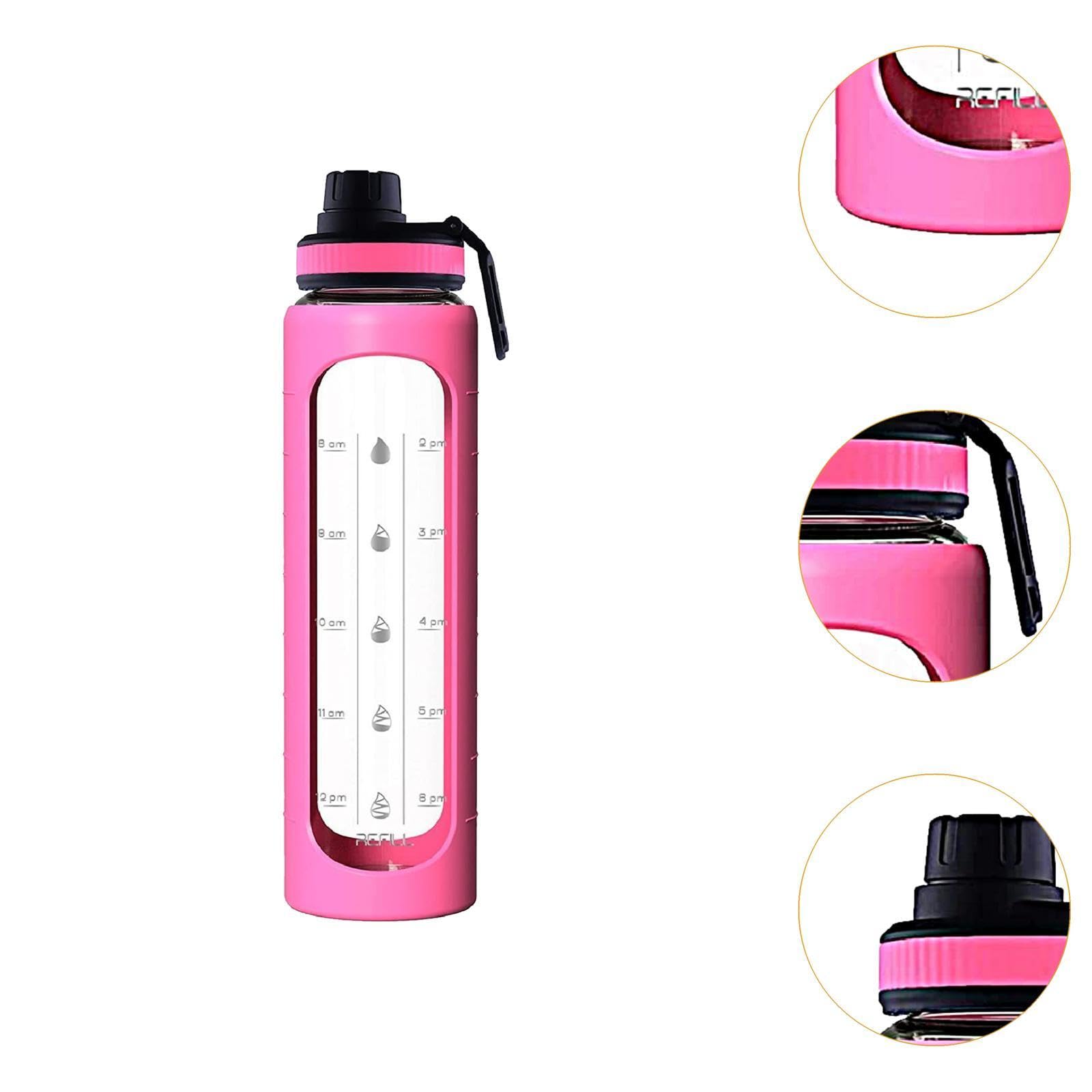 Botella Deportiva Vaso de Vidrio para Hidratación con Tapa Marca de Protector Silicona Mango Cómodo Adecuada para Ejercicio Bicicleta Desplazam