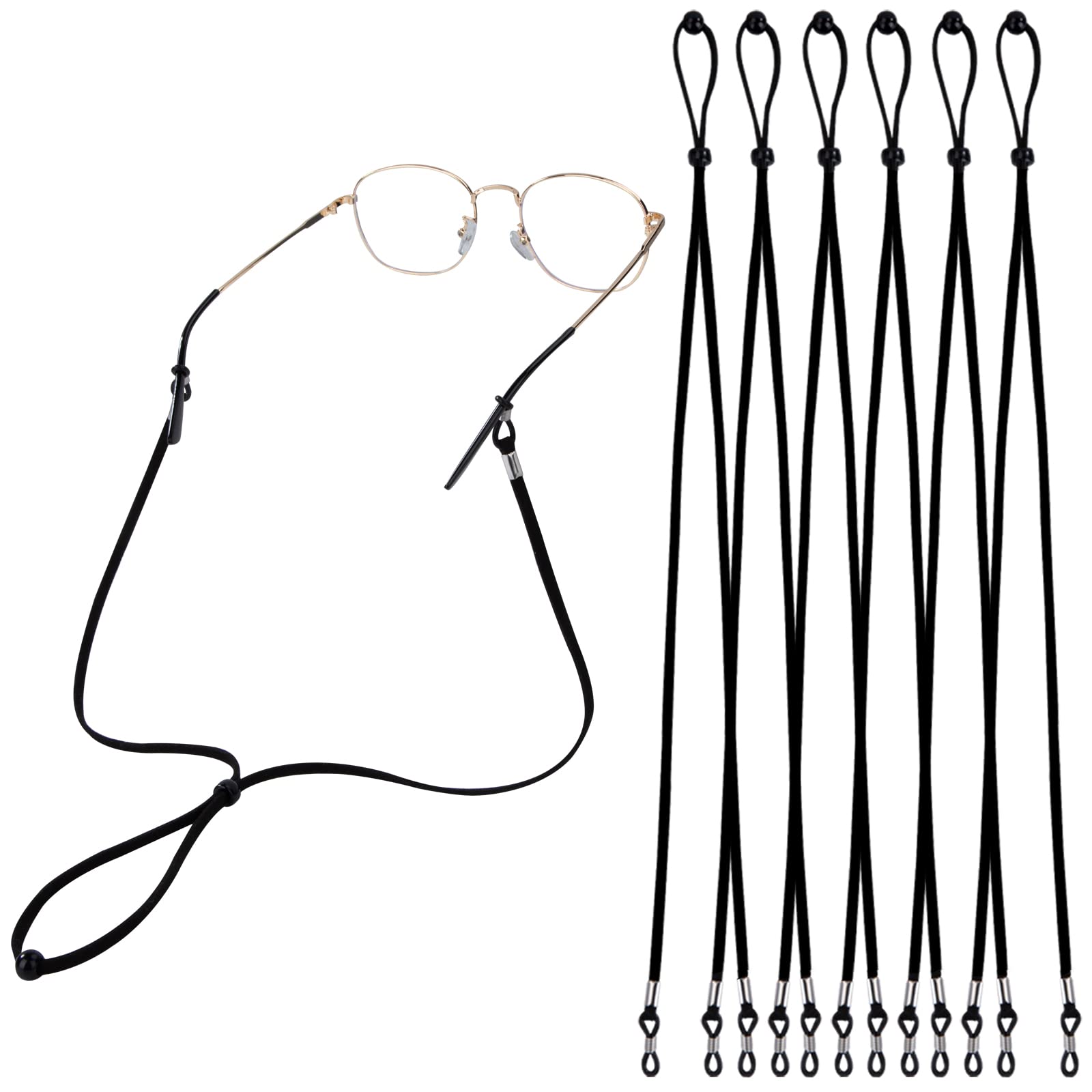 Heveer Cordón de Gafa Correa para Anteojos Ajustable Soporte de Cuerda de Gafa para Hombres Mujeres Deporte Leer 6 Piezas Negro