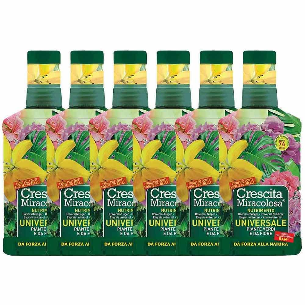 Crescita Miracolosa Concime Liquido Universale Piante Verdi e da Fiore 750 ml | Set 6 Pezzi | L'unico col Fattore RAM| Concentrato per Ottenere 74 Litri di Concime Multiuso