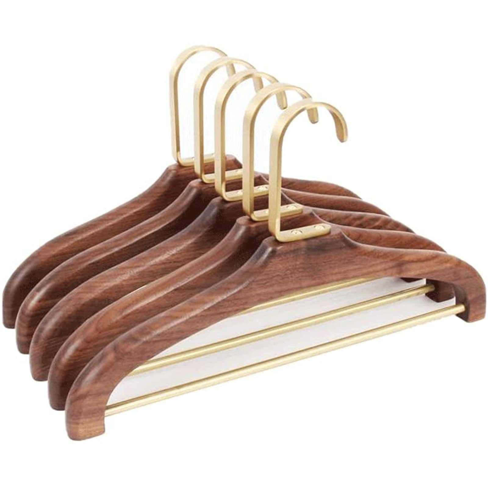 Habiba Leicht 5 Stück Kleiderbügel, Haushalts-Heavy-Duty-Holz-Messing-Haken-Aufhänger, Retro-Anti-Rutsch-Kleiderbügel mit breiter Schulter, geeignet für Erwachsene Dauerhaft
