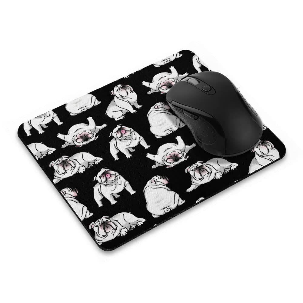 Non-Slip Rectangle Mousepad, WIRESTER White English Bulldog Funny Playful Postures Mouse Pad for Home, Office and Gaming Desk