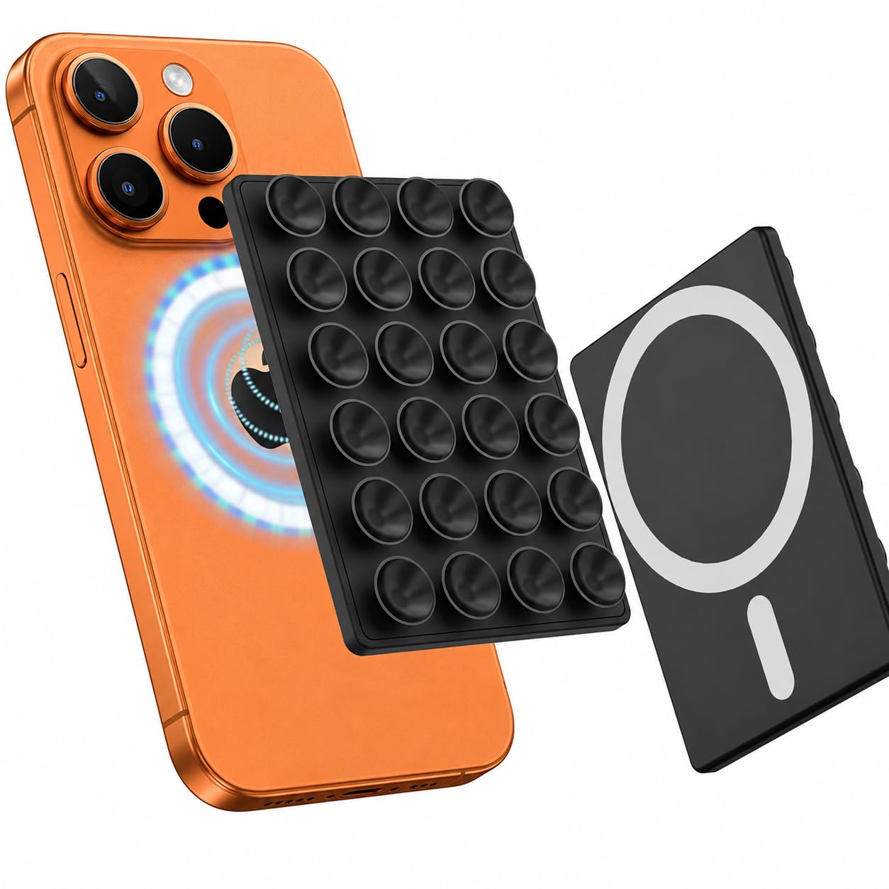Mizi Magnetic Sticky Mobile Suction Grip for Mag Safe, 24 Silicone Suction Cups, Removable Magnetic Phone Mount for i Phone 12/13/14/15/16/17/18 Series - Black-image-0