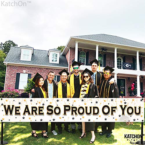 Image of Graduation Decorations 2026 | XtraLarge We Are So Proud of You Banner - 120x20 Inch | White and Gold Graduation Yard Banner for Outdoor Decorations 2026 | Class of 2026 Decor | KatchOn