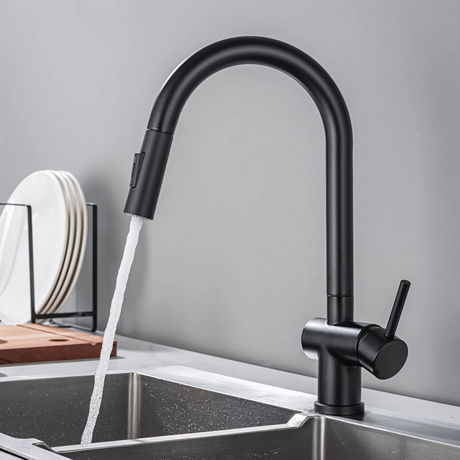 Robinet de cuisine avec douchette extractible mitigeur noir en acier inoxydable pour évier