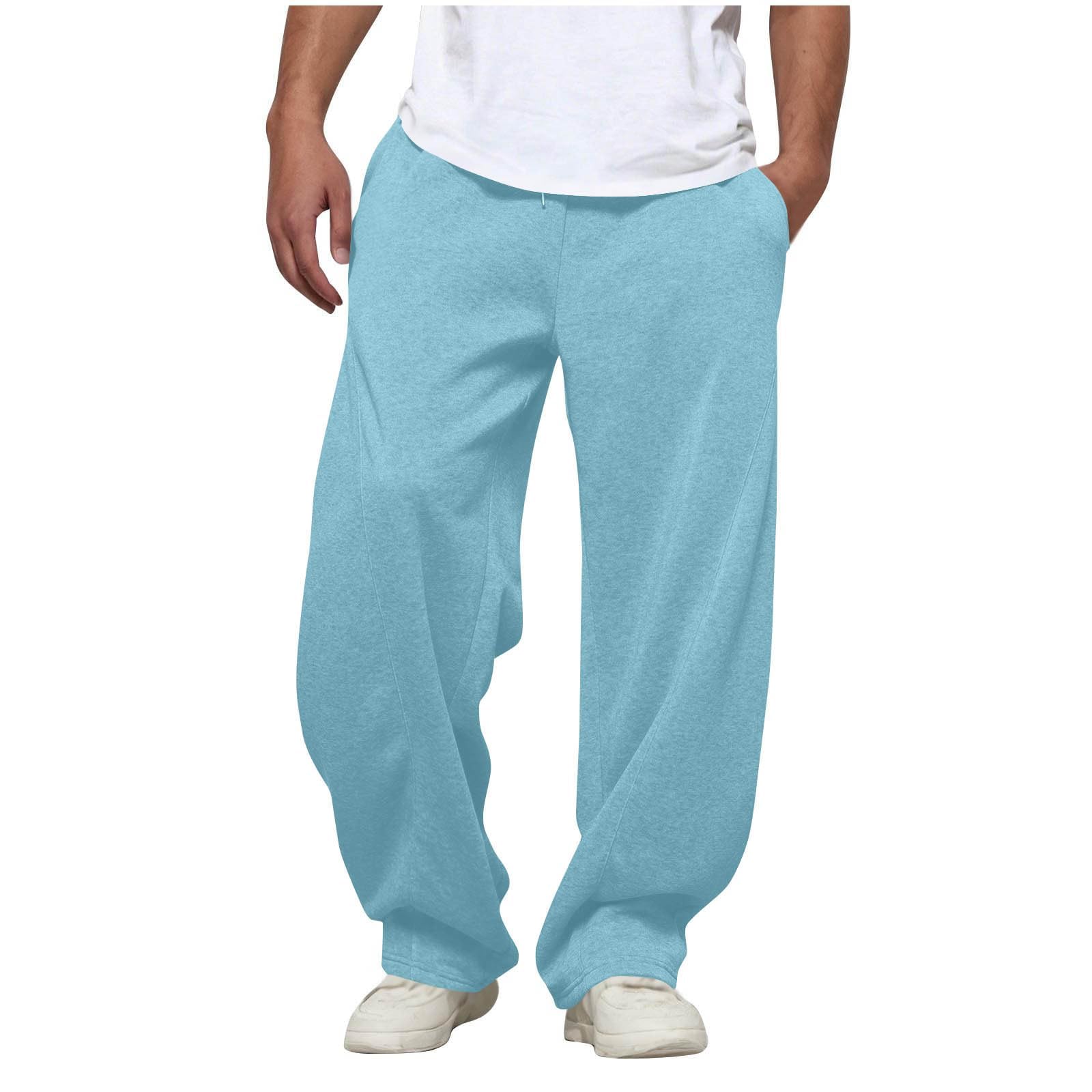 Fleece Sweatpants for Men Baggy Open Bottom Sweatpants with Pockets Drawstring Elastic Waist Big and Tall Sweat Pants