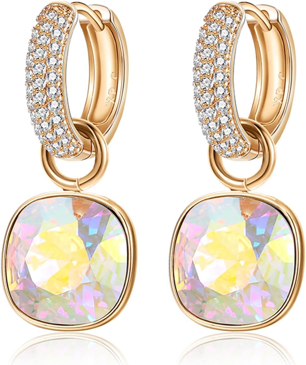 Hoop Earrings for Women Trendy Dangle Crystal Huggie 14k Gold Plated CZ Earrings Cubic Zirconia Hypoallergenic Earring Jewelry