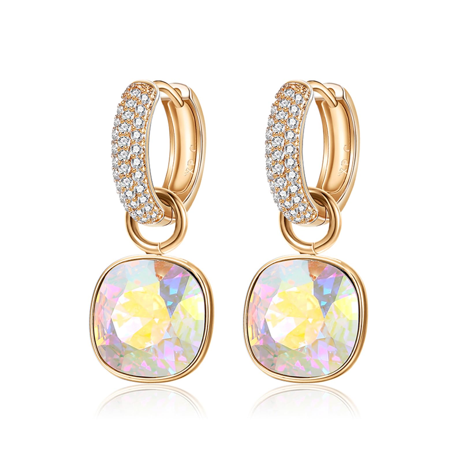 XUPINGHoop Earrings for Women Trendy Dangle Crystal Huggie 14k Gold Plated CZ Earrings Cubic Zirconia Hypoallergenic Earring Jewelry