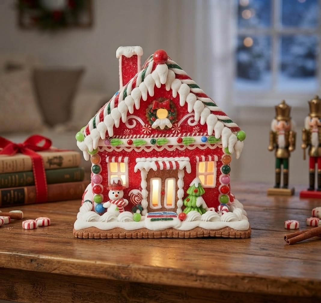 Regency International Casa iluminada de muñeco de nieve con luz LED / Bty TMR de 9 pulgadas