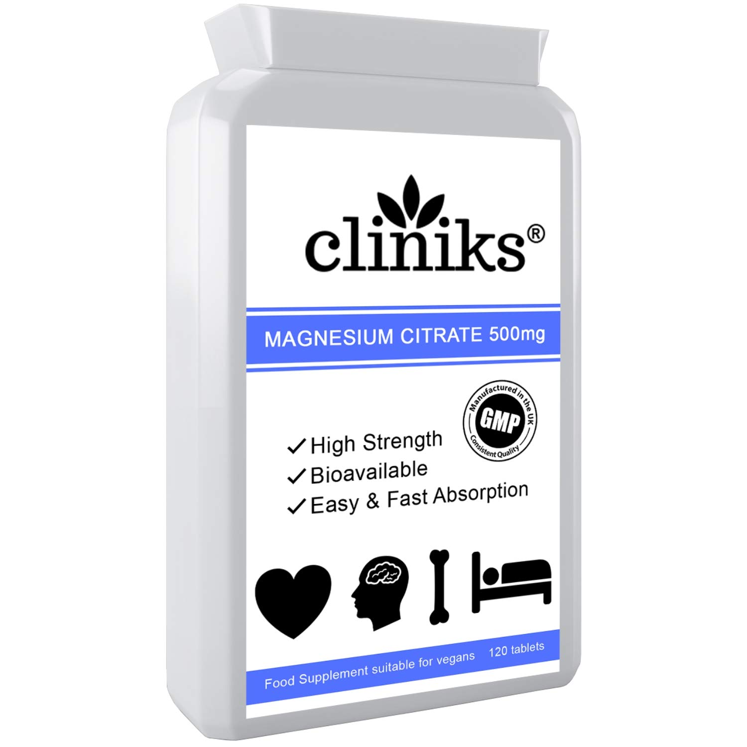 Magnesium Citrate 500mg | 120 High Potency Vegan Tablets | Fast & Easy Absorption Highly Bioavailable Supplement | Made in UK