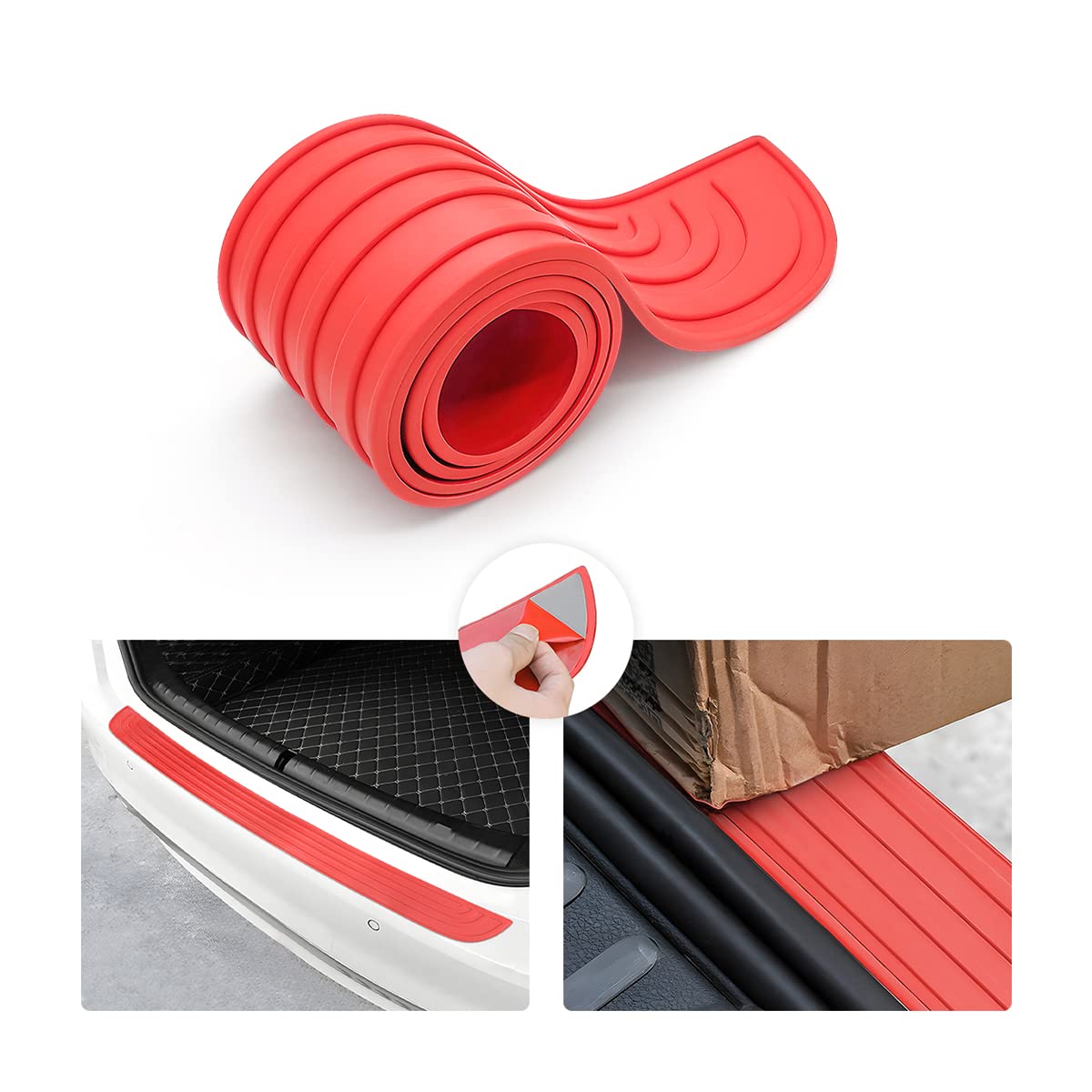 8sanlione Non-Slip Rubber Car Rear Bumper Guard Strip, Red/40.9"x3.5"