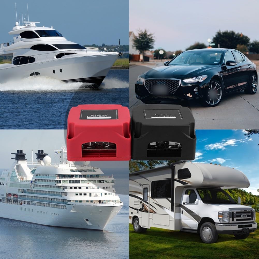 400 A Marine Sammelschienen-Panel mit M10-Klemmen, 12 V-48 V DC, verstärktes Nylon, Kupfer, Edelstahl, für Wohnmobil, Boot, LKW, industrielle elektrische Verteilung (rot + schwarz)