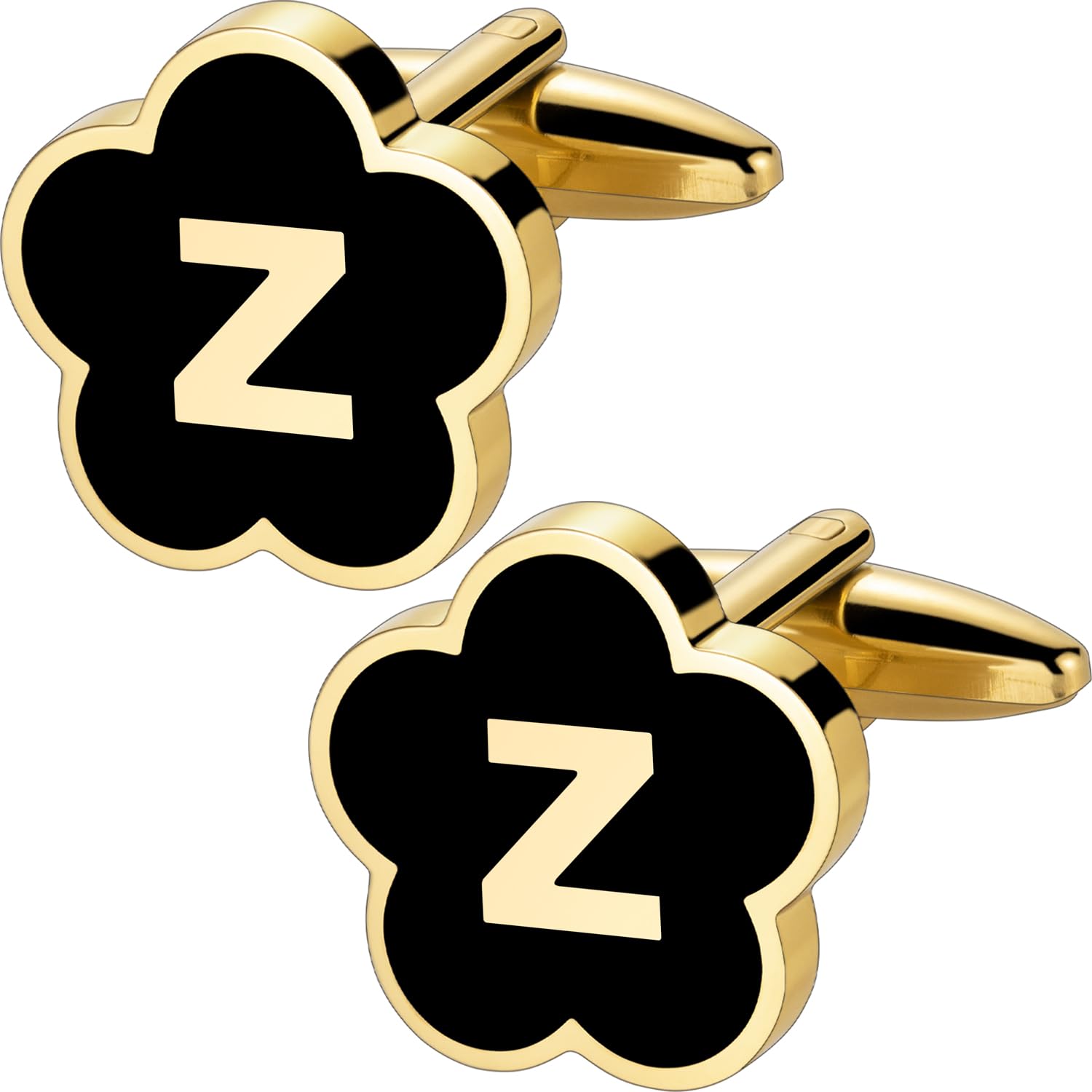 XXKOTWA Initial Cufflinks for Mens,Personalized Black Glod Pated Letter Shirts CuffLinks,Stainless Steel Cuff Links, Business Wedding Gift A-Z
