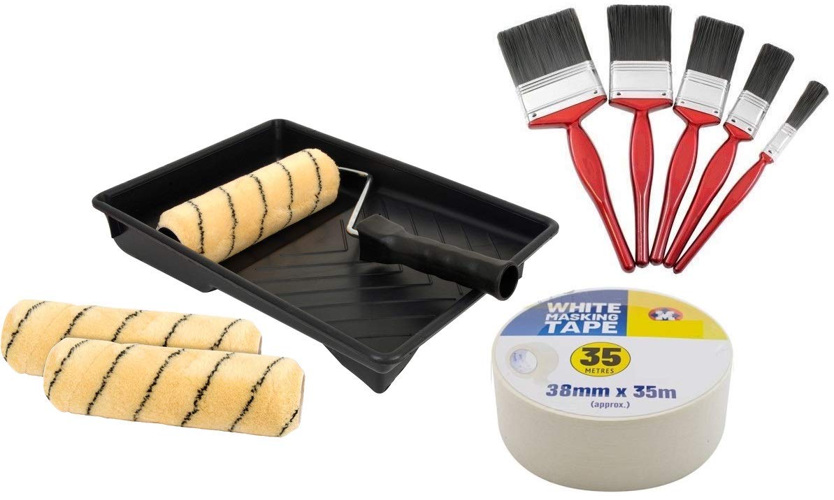 Buy Paint Roller and Tray with 5 x Wall Painting Brushes + ing Tape
