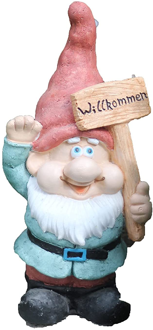 Ogrodowy znak powitalny posąg krasnala, tlenek magnezu, ręcznie wykonana rzeźba krasnala, 40 cm wysokości, do ogrodu na zewnątrz, patio