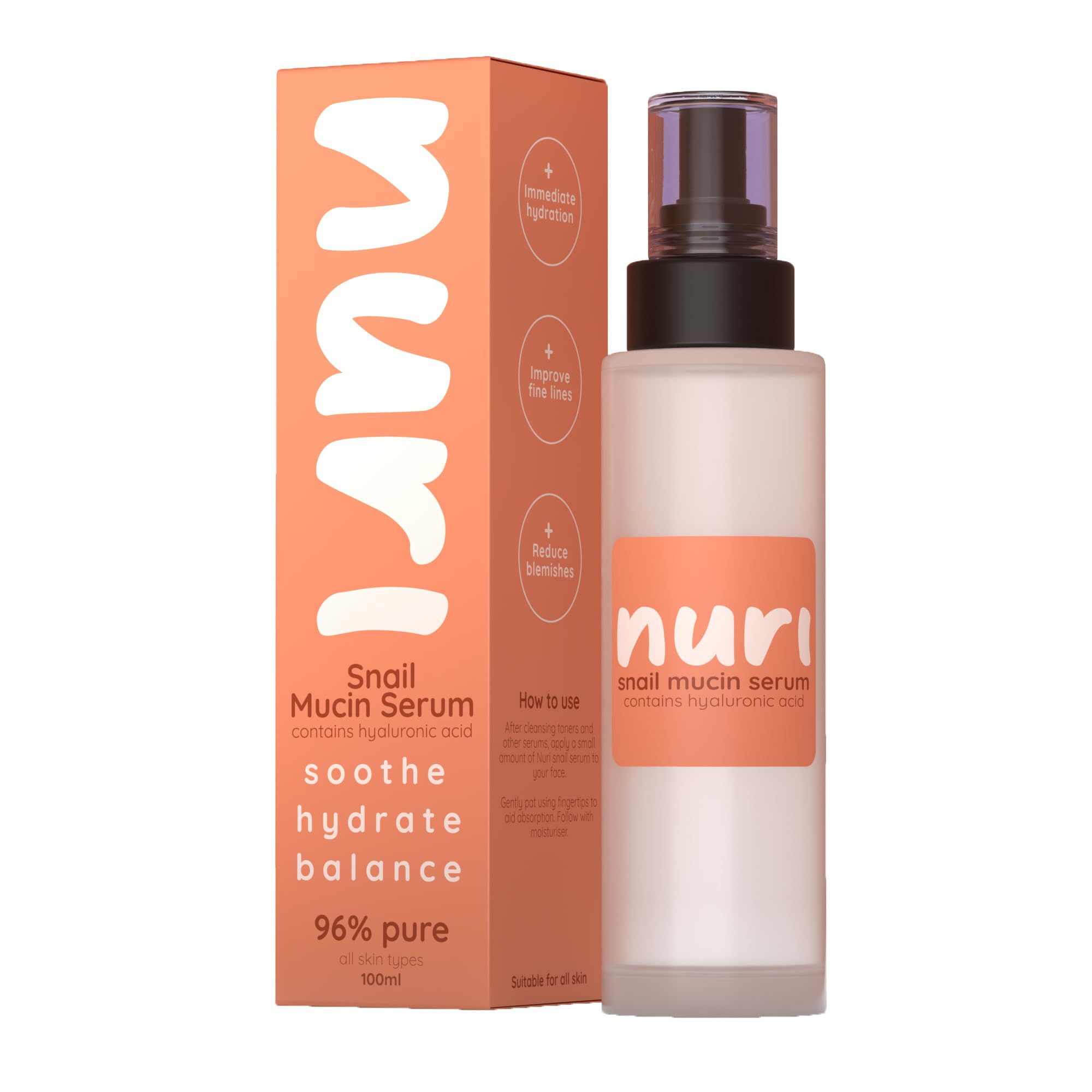 Snail Mucin Serum - Potent Serum Contains 96% Snail Mucin, Hyaluronic Acid - Smoothes Blemishes, Reduces Fine Lines - Pump for Easy Application - Ultra-Hydrating Korean Skincare Staple