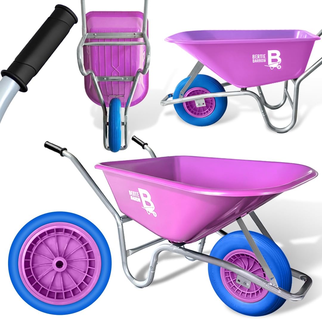 Bertie Barrow Purple Bertie 110L Heavy Duty Puncture-Proof Tyre | Garden & Builders Wheelbarrow | Plastic Wheel Barrow Solid Rubber Tyre | Durable Polypropylene Tub | Garden, Soil, Gravel, Mulch & Tools