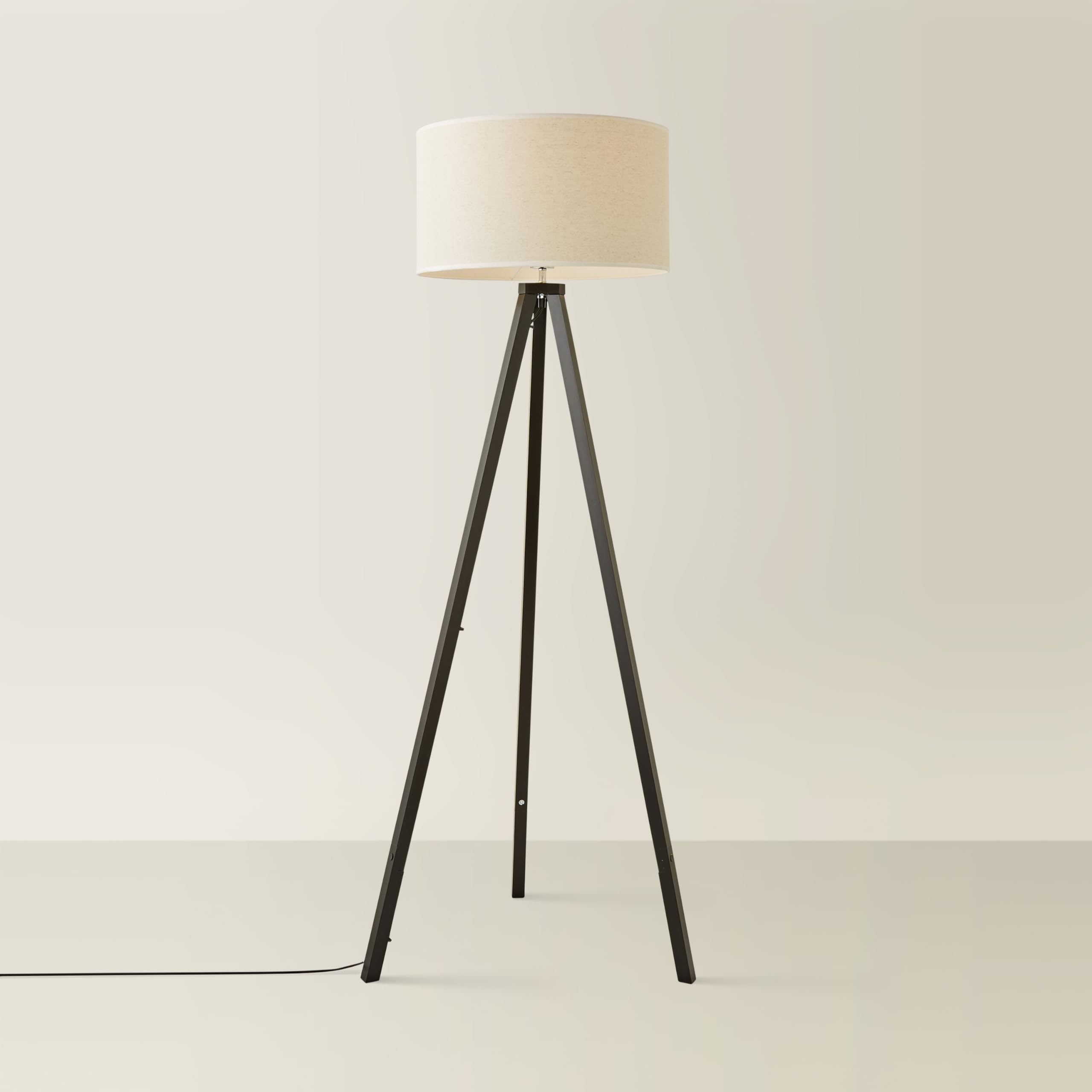 ValueLights | Black Wood Tripod Floor Lamp with White Trim Drum Shade Living Room Lounge Light | Floor Lamps, Home Décor & Improvement Essential