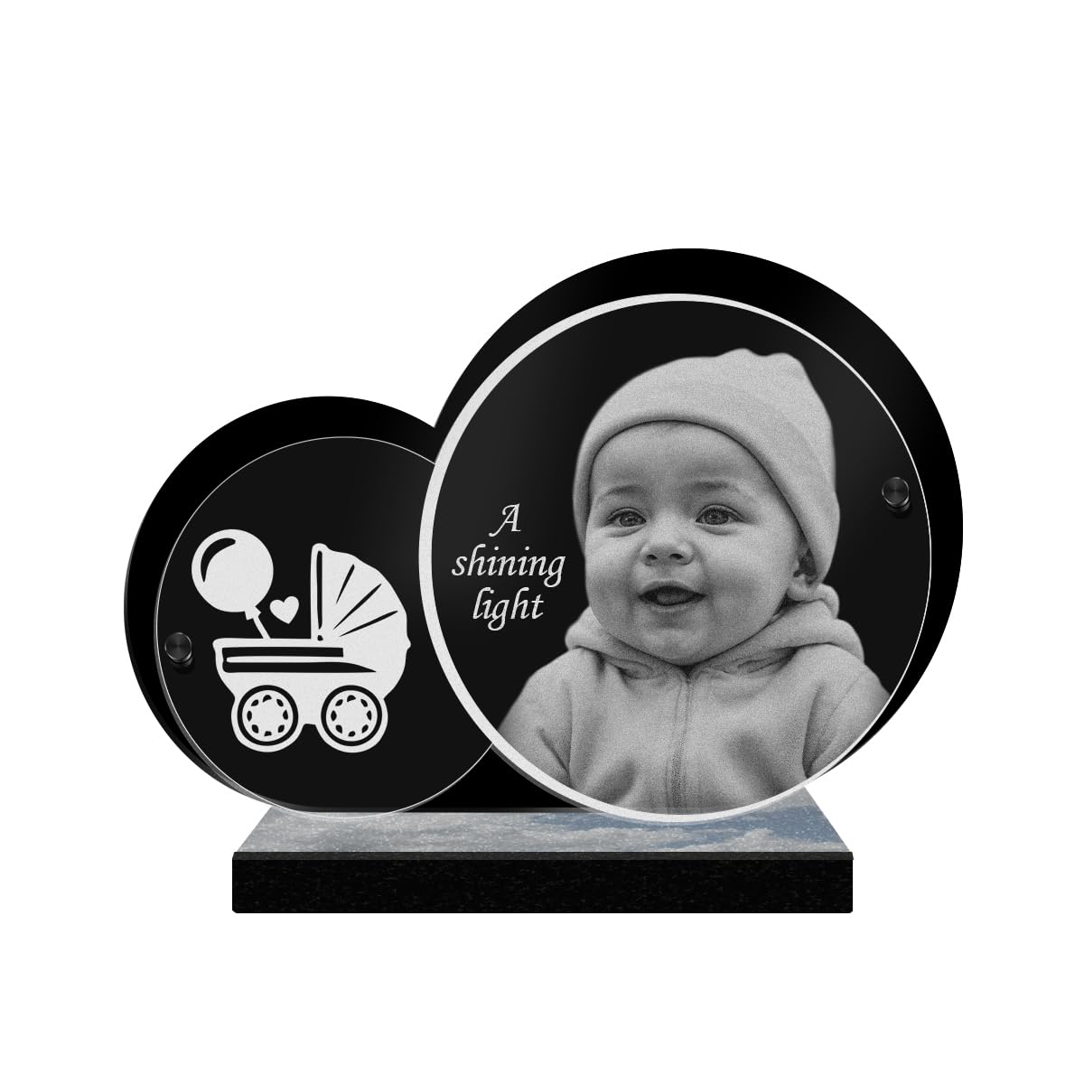 ETERNEL - Personalized Funeral Plaque Double Circle Cradle Customizable Photo and Text, laser-engraved funeral plaque for tribute, tombstone, mortuary, funeral, mourning