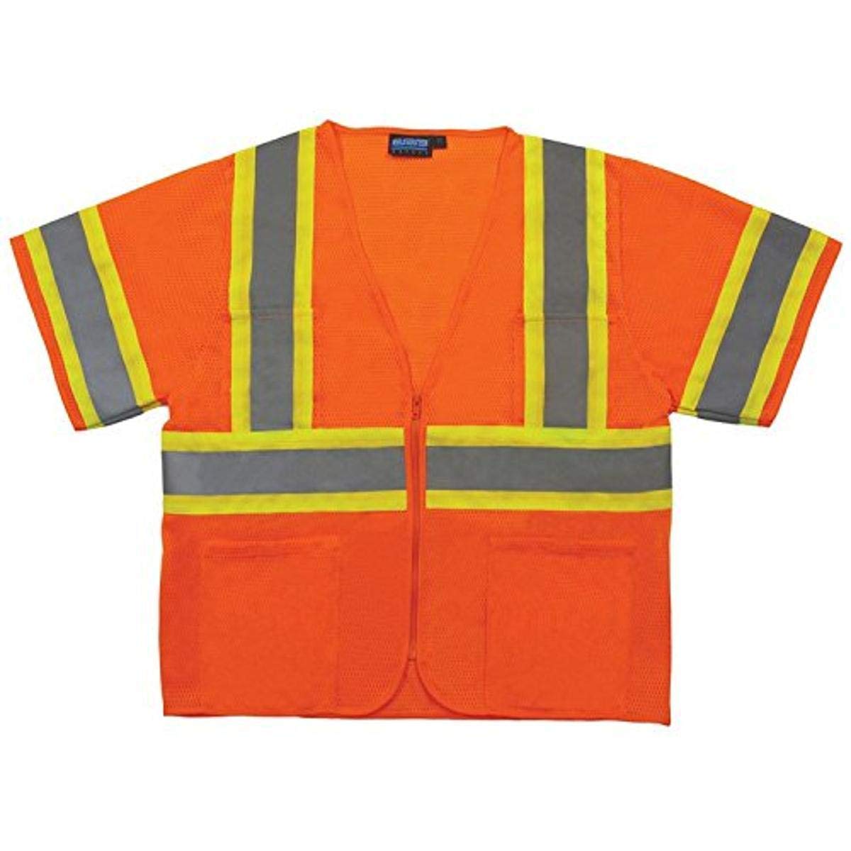 Delta Plus WELS683P Class 3 Safety Vest with Contrasting Trim and Zipper Front Closure, High-Visibility Orange, Large
