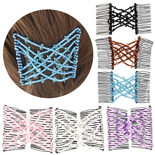 Yeshan Magic Hair Combs for Women Pearls Beaded Elastic Hair Combs Double Hair Combs for Hair Styling or Hair Decoration,Pack of 6