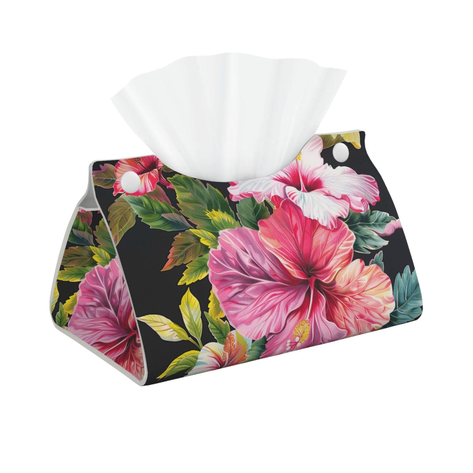Hibiscus Flowers print Print Tissue Box Cover Foldable Tissue Storage Box Leather Tissue Cube Box Holder for Living Room Bedroom Office Car Home Decor