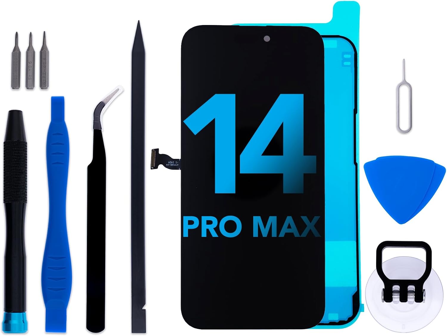 for iPhone 14 Pro Max Screen Replacement kit 6.7" LCD Display Touch Digitizer Assembly with Frame Adhesive and Repair Tools Compatible with A2651 A2893 A2896 A2895 A2894