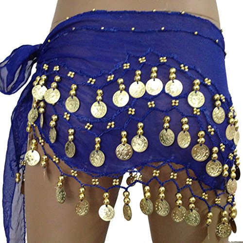 Pilot-trade Women's Chiffon Dangling Gold Coins Belly Dance Hip Skirt Scarf Wrap Belt Dark Blue