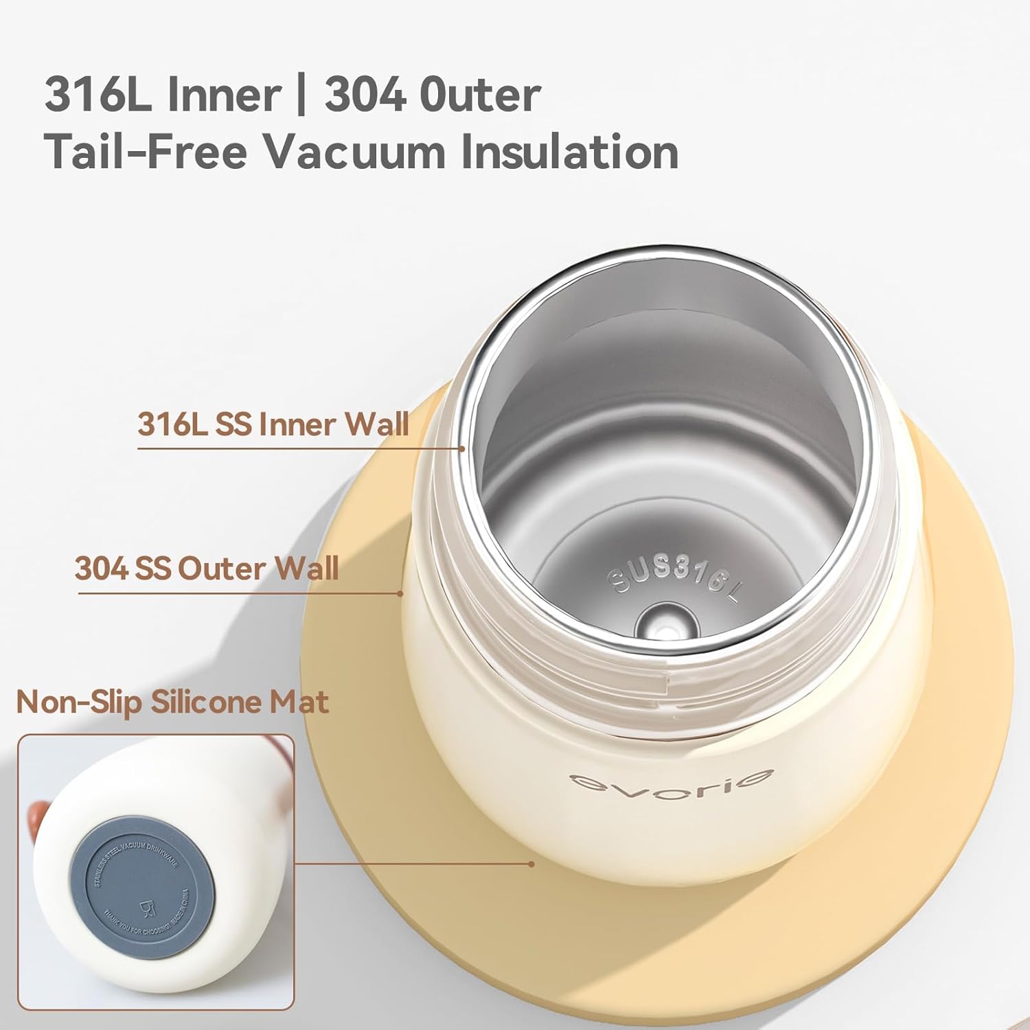 Evorie Leak Proof Vacuum Insulated Water Bottle, 316L Stainless Steel Sippy Cup for Toddlers, 11 oz Straw Cup with Handle & Adjustable Strap, Keeps Drinks Warm or Cold (1Pack, Giraffe) - Image 6