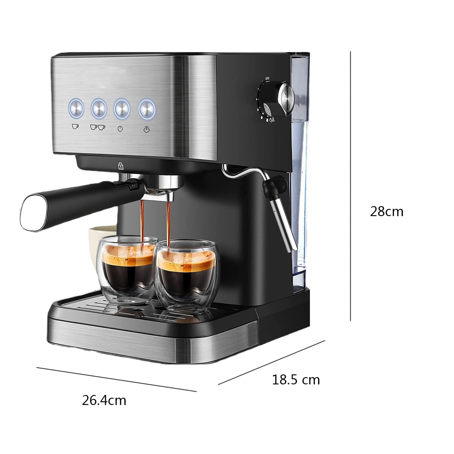 Cafetera expreso Profesional de 1050 W con vaporizador de Leche y depósito de Agua extraíble de 1,5 L para expreso, Capuchino y Latte.