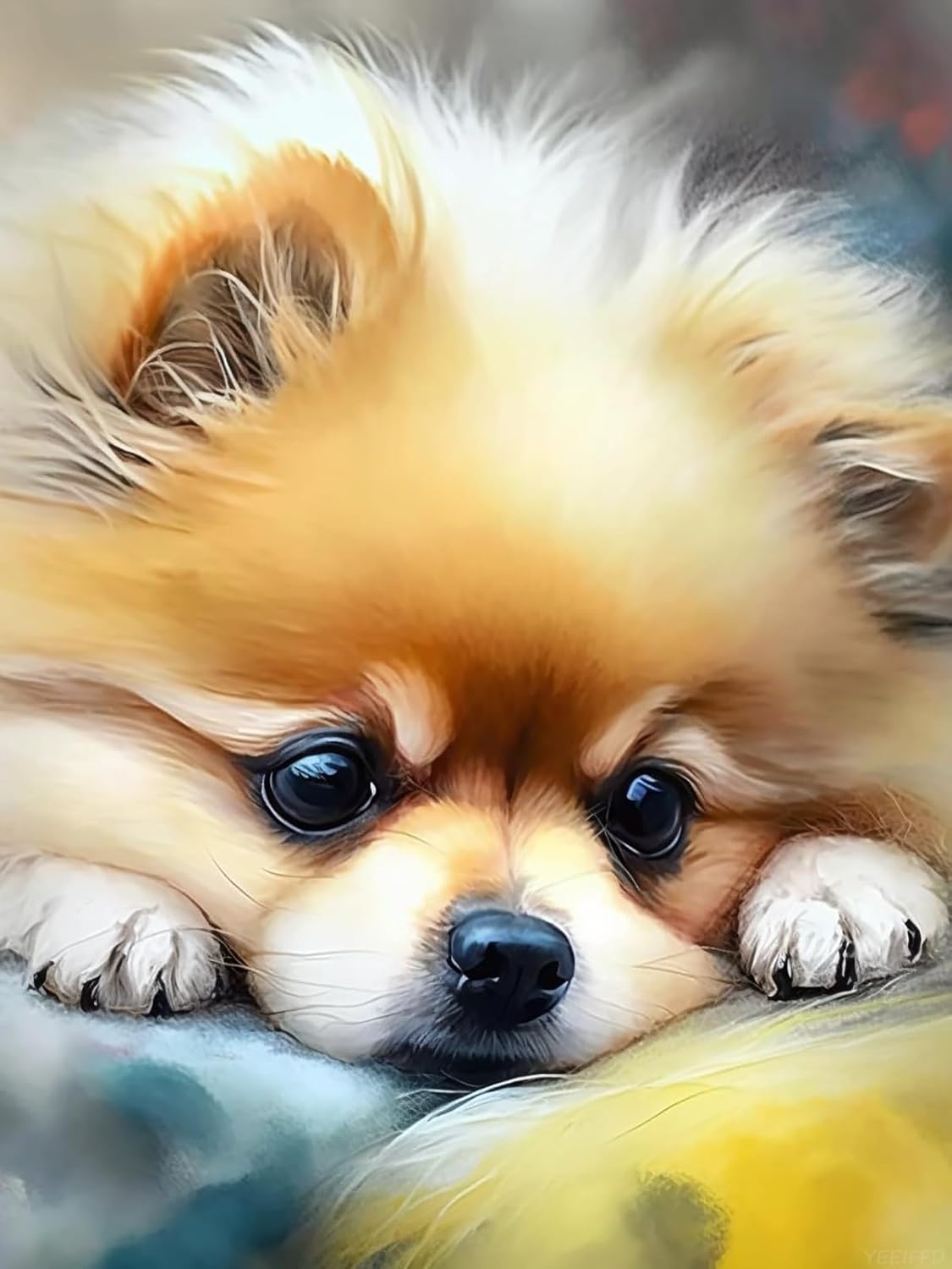 YEEIFFD Dog Full Diamond Painting Art, DIY Animal Close-Up Painting Kit Pomeranian Cross Stitch Rhinestone Wall Home Decoration 12x16inch