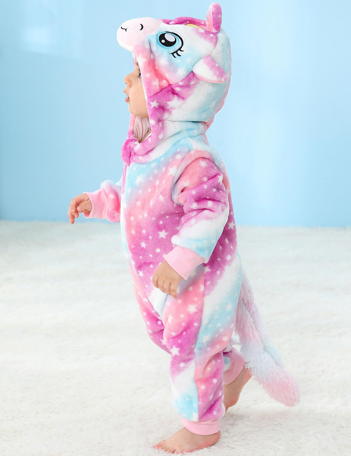 MOMBEBE COSLAND Baby Unicorn Costume Kids Animal Hooded Romper Onesie Infant Halloween Costume, Unicorn, 2 Years - Image 3