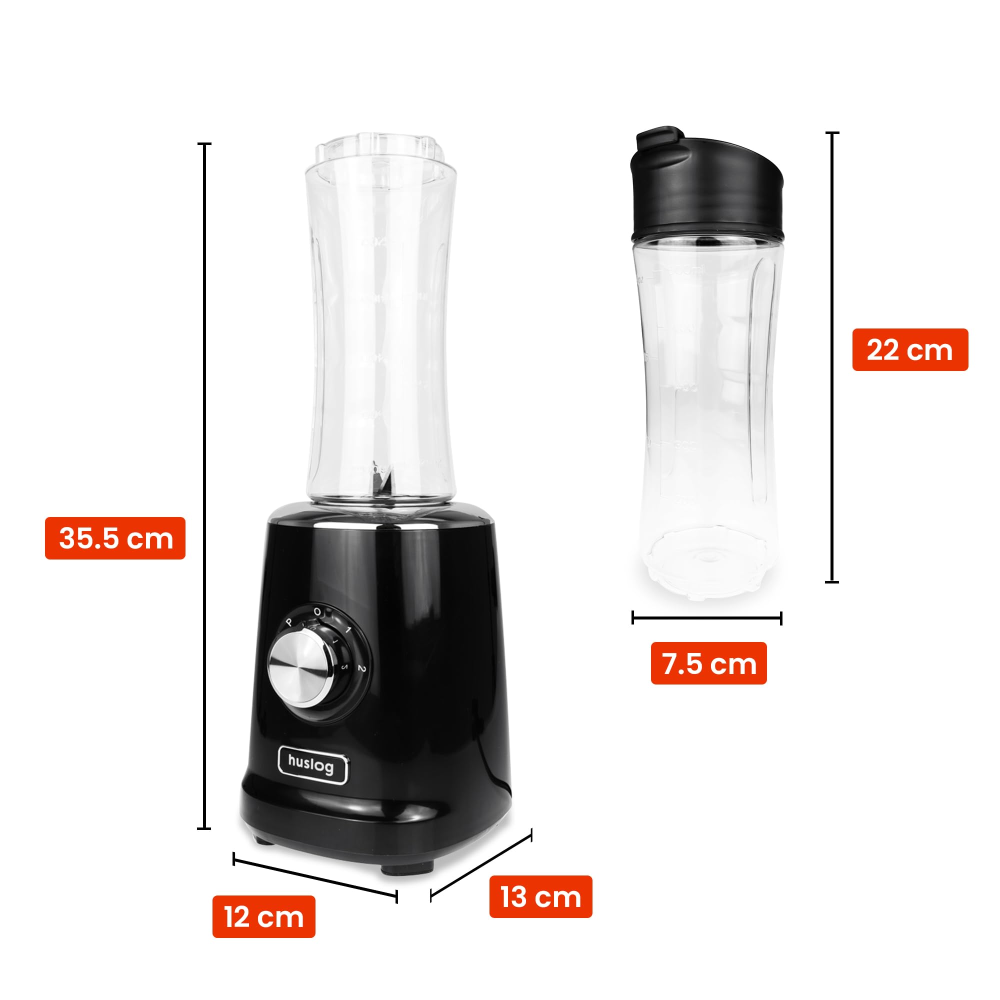 Blender Smoothie 500W, 4 Edelstahlklingen, 600ml Blend & Go Flasche, 2 Geschwindigkeiten+Pulsfunktion, Rutschfeste Basis, Überhitzungsschutz, Standmixer für Smoothies, Proteinshakes, Schwarz