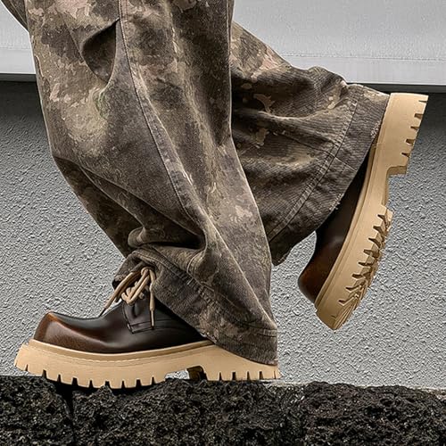 Men's Vintage Leather Platform Oxfords,Classic Comfort Round Toe Lace Up Non-Slip Casual Dress Business Derby Shoes 6