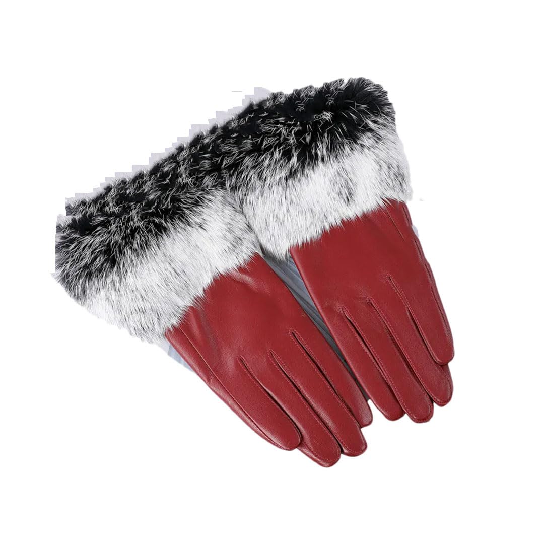 Guantes de cuero para mujer con puños de forro polar, guantes térmicos con forro polar para pantalla táctil, resistentes al viento, ciclismo, conducción, correr