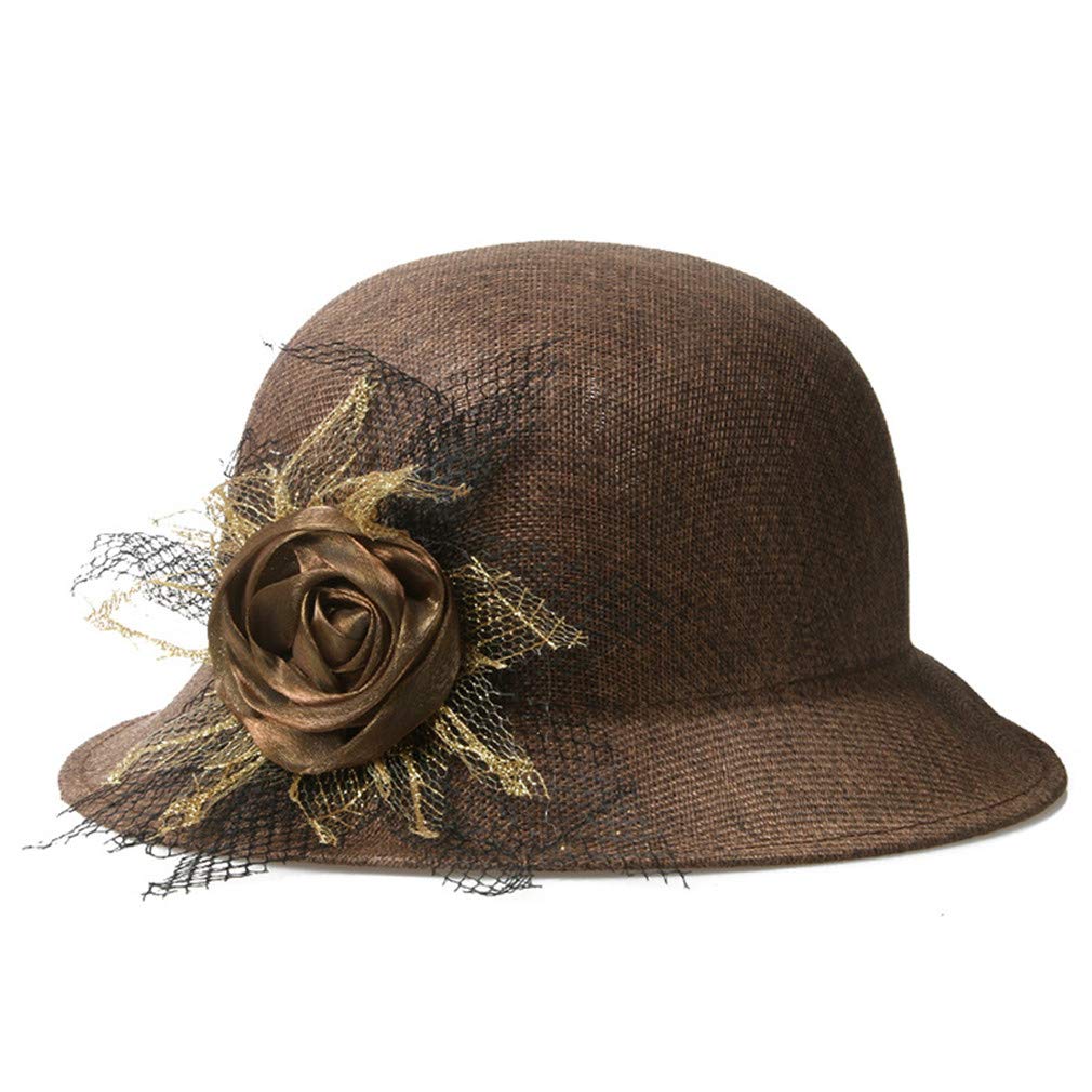 Ulalaza Vintage Cloche Bucket Hat with Flower Collapsible Felt Church Bowler Hat