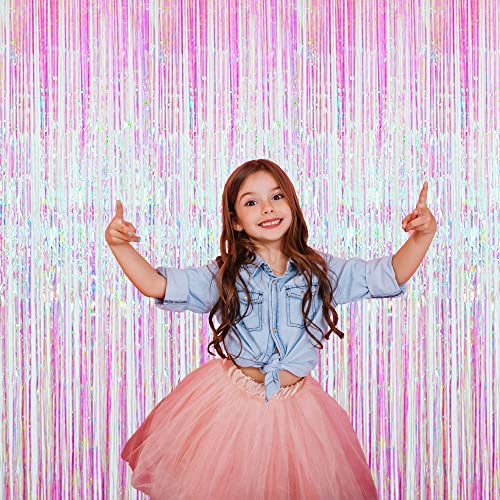 Image of GOER 3.2 ft x 9.8 ft Metallic Tinsel Foil Fringe Curtains Party Photo Backdrop Party Streamers for Birthday,Graduation,New Year Eve Decorations Wedding Decor (2 Packs,Multicolor)