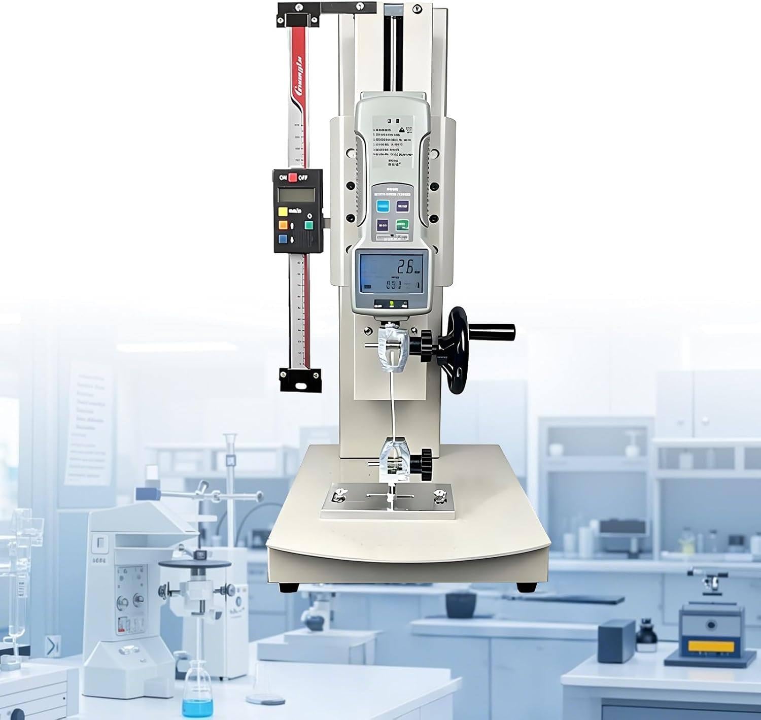 XUXIAO Digital Tensile Testing Machine, Digital Force Gauge 10-2000n Push Pull Gauge with Force Gauge Stand Wheel-Operated Manual Push Pull Test Stand with USB, Error 0.5%, Stroke 270mm Withruler-10N
