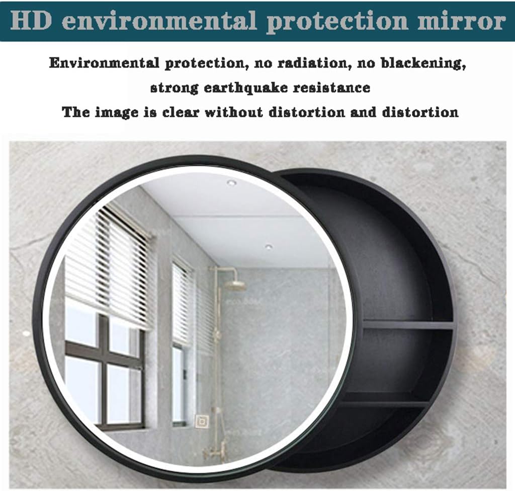 Mirror Cabinets Bathroom Mirror, Round Solid Wood Storage, Smart Toilet Dressing Wall Mounted Table, Diameter 60cm,Gold