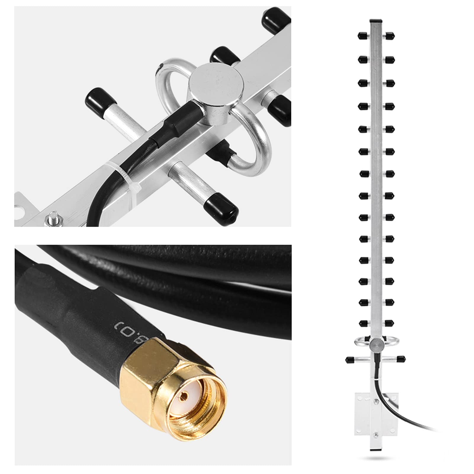 Antenna Ad Alto Guadagno 25dBi, Estensore WiFi Direzionale per Modem Router, Antenna Esterna in Lega di Alluminio con Cavo da 2 M, Argento, Connettore RP-SMA, Installazione