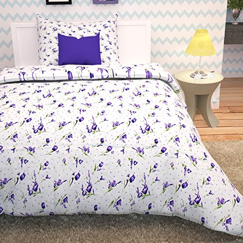 Image of Story@Home Fantasy Floral 100% Cotton Bedsheets for Single Bed with 1 Pillow Cover, Purple