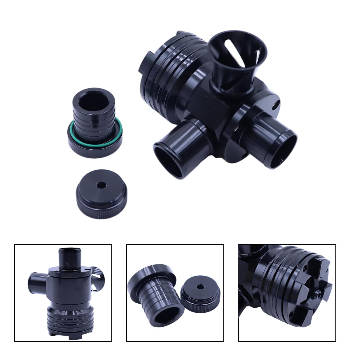 Valvola di deviazione turbo blow-off in alluminio nero, valvola di spinta dell'aria per motori 1.8T e 2.7T, sostituzione dello sfiato atmosferico del turbocompressore dell'auto.