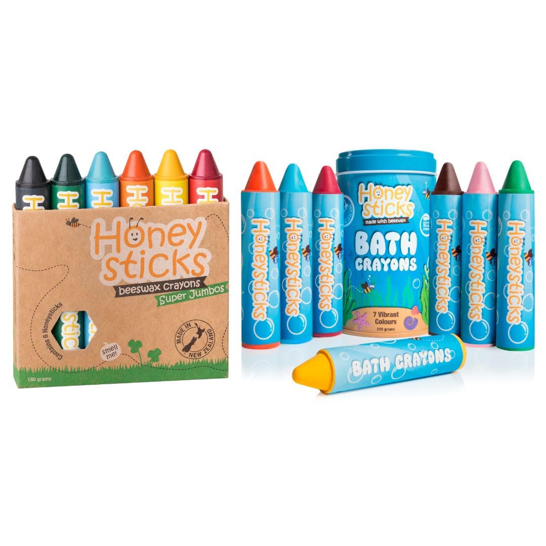 HoneysticksSuper Jumbo Crayons Bundle - 6 Pack Beeswax & 7 Pack Bath Crayons