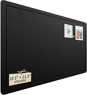 Bulletin Board Decorations, 35.5 x 23.5 inches Decorative Felt Pin Board, Cork Board Alternative for Wall, Felt Bulletin Board with Pushpins,Picture Board for Photos - Black
